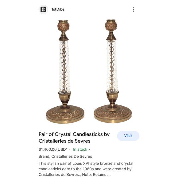 Mid Century Crystal & Gilt Bronze Candle Holders - Picture 7 of 8